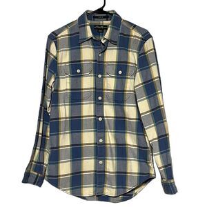 Eddie Bauer Flannel Shirt Men’s Size Small Blue Gold Plaid